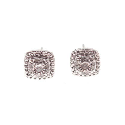 925 Sterling Silver Real Round-Cut Diamond Stud Earrings