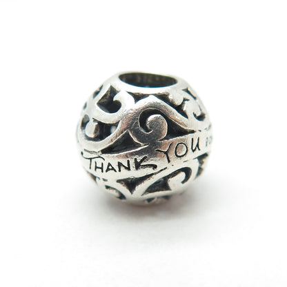 CHAMILIA 925 Sterling Silver "Thank You" Ornate Ball Bead Charm