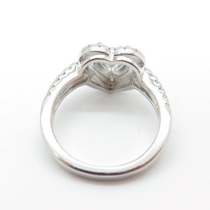 925 Sterling Silver Heart & Round-Cut C Z Promise Ring Size 5