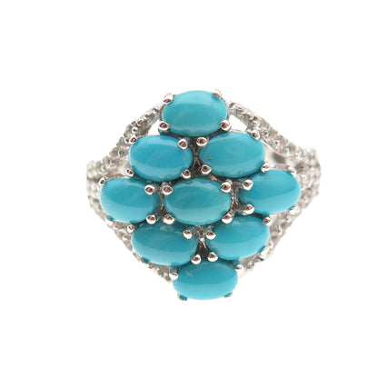 Chuck Clemency 925 Sterling Silver Real Turquoise & White Topaz Ring Size 8.5