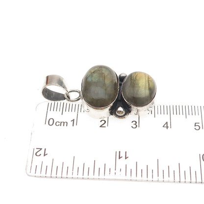 925 Sterling Silver Vintage Real Labradorite Modernist Charm Pendant