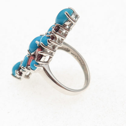 Chapal Zenray 925 Sterling Silver Real Turquoise & Red Garnet Ring Size 8.25