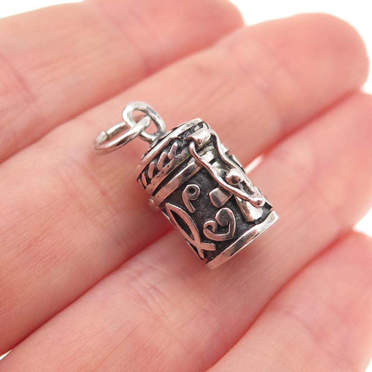 925 Sterling Silver Vintage Cross Prayer Box / Urn Oxidized Charm Pendant