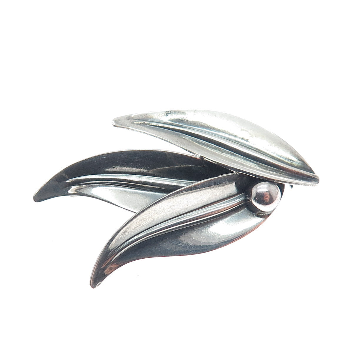 N.E. FROM 925S Sterling Silver Vintage Denmark Floral Oxidized Pin Brooch