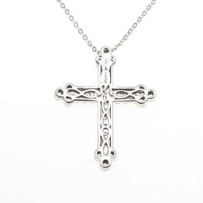 925 Sterling Silver Round-Cut C Z Cross Cable Chain Necklace 16-18"