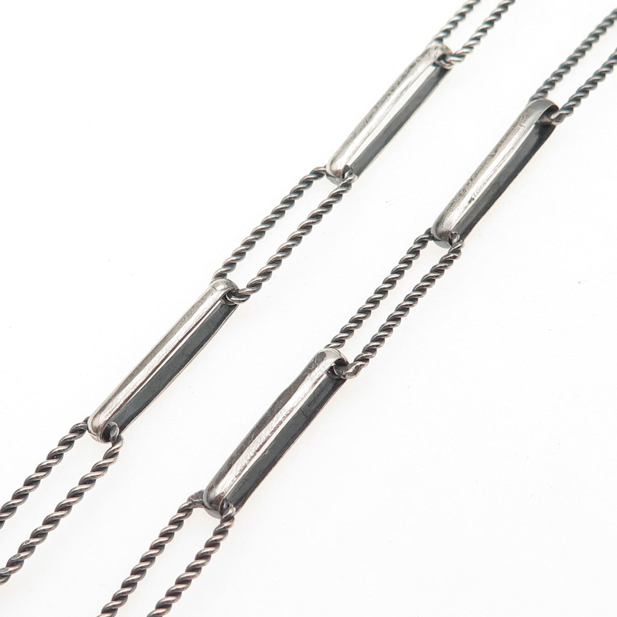 800 Silver Vintage Egypt Paperclip Chain Oxidized Necklace 32" (missing lock)