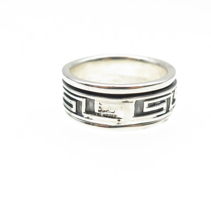 925 Sterling Silver Vintage Greek Maze Oxidized Rotating Band Ring Size 9