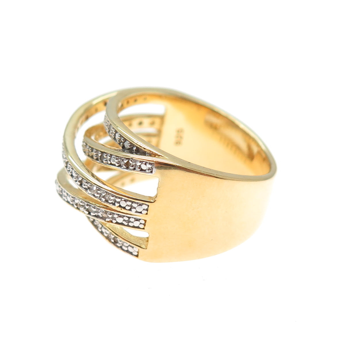 DBJ DEE BERKLE 925 Sterling Gold Plated Real Diamond Crisscross Ring Size 9.25