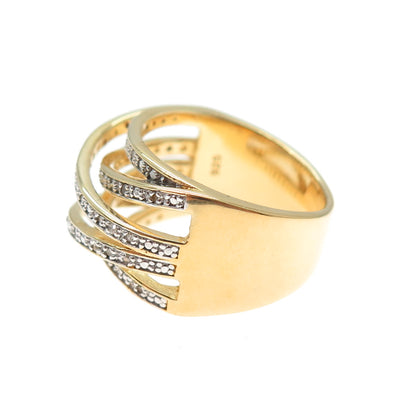 DBJ DEE BERKLE 925 Sterling Gold Plated Real Diamond Crisscross Ring Size 9.25