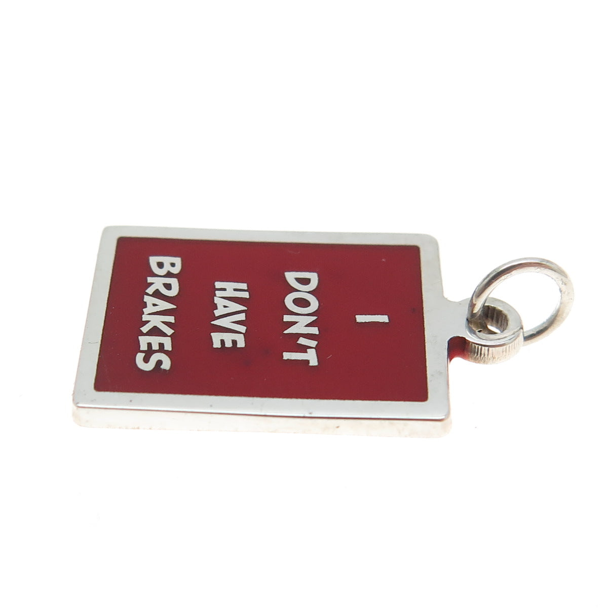 925 Sterling Silver Red Enamel "I Don't Have Brakes" Minimalist Charm Pendant