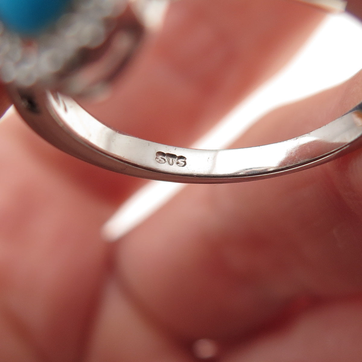 Chuck Clemency 925 Sterling Silver Real Turquoise & White Topaz Ring Size 8