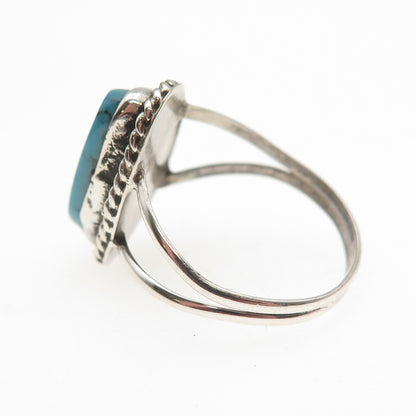 Old Pawn 925 Sterling Silver Vintage Southwestern Bisbee Turquoise Ring Size 7.5