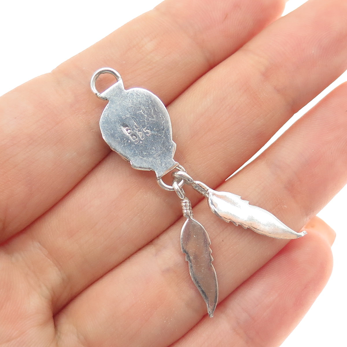 Benjamin James Navajo Old Pawn 925 Sterling Vintage Black Onyx Feather Pendant