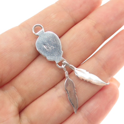 Benjamin James Navajo Old Pawn 925 Sterling Vintage Black Onyx Feather Pendant