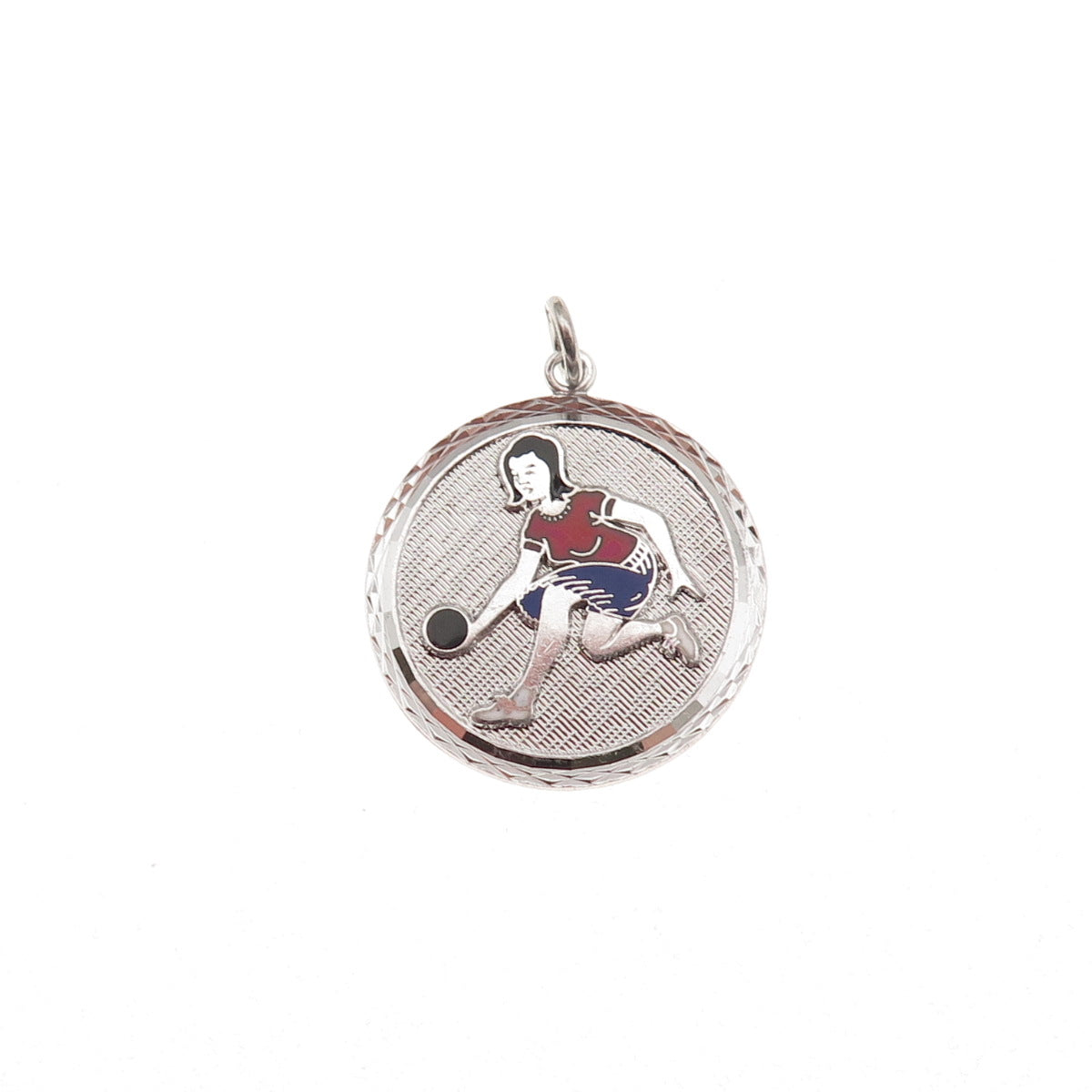 Griffith & Sons 925 Sterling Silver Vintage Enamel Female Bowling Player Pendant