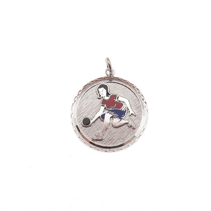 Griffith & Sons 925 Sterling Silver Vintage Enamel Female Bowling Player Pendant