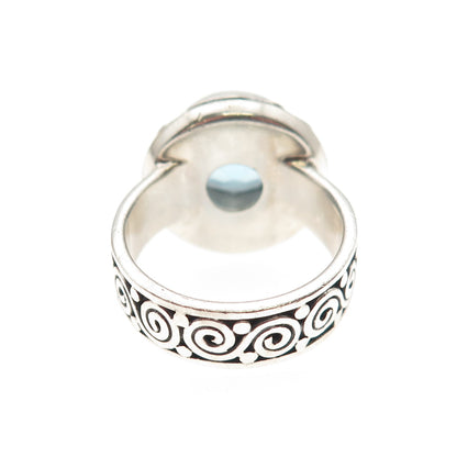 Suarti Bali 925 Sterling Silver Vintage Real Blue Topaz Spiral Ring Size 6.75