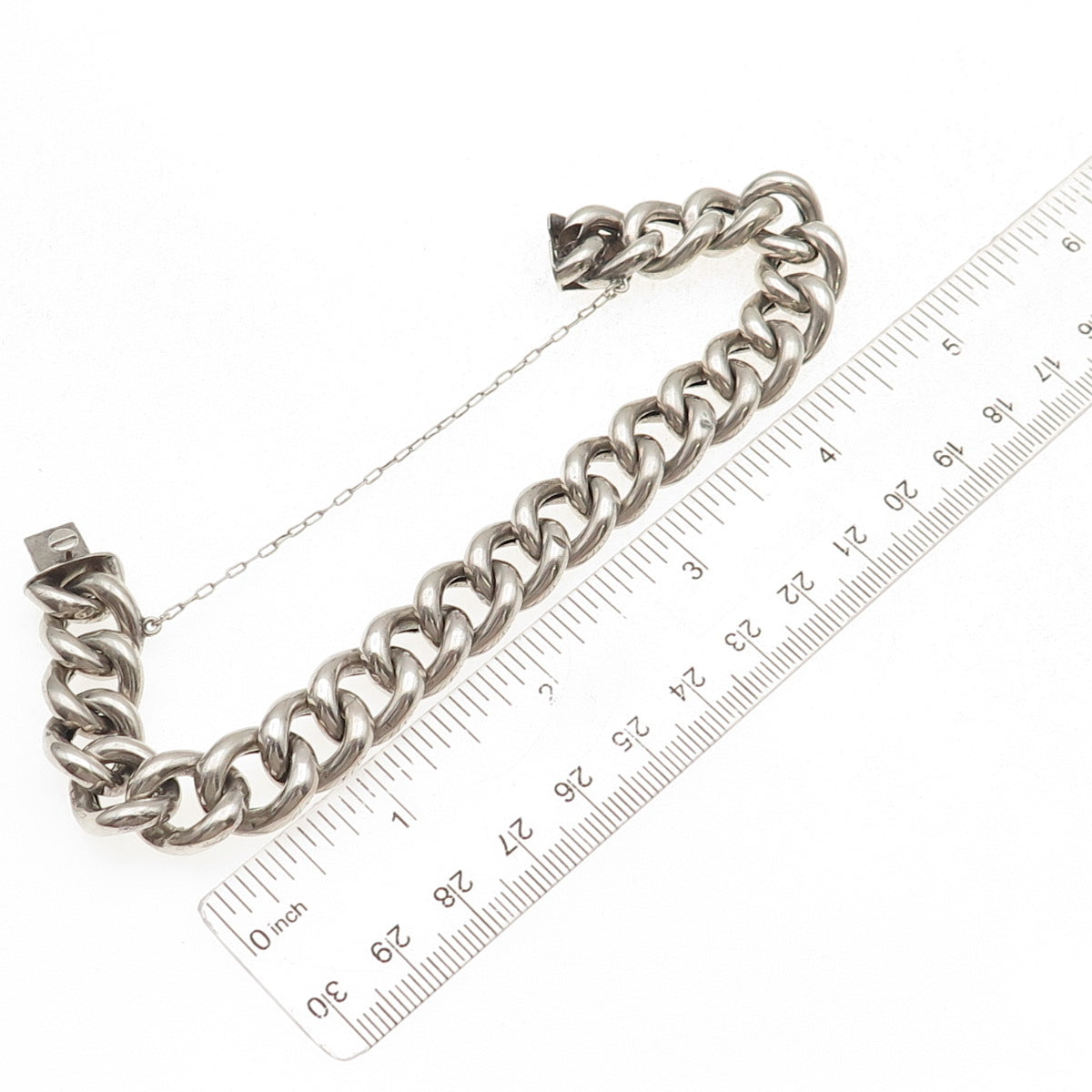 925 Sterling Silver Antique Art Deco Engraved Monogram Cuban Link Bracelet 7.5"