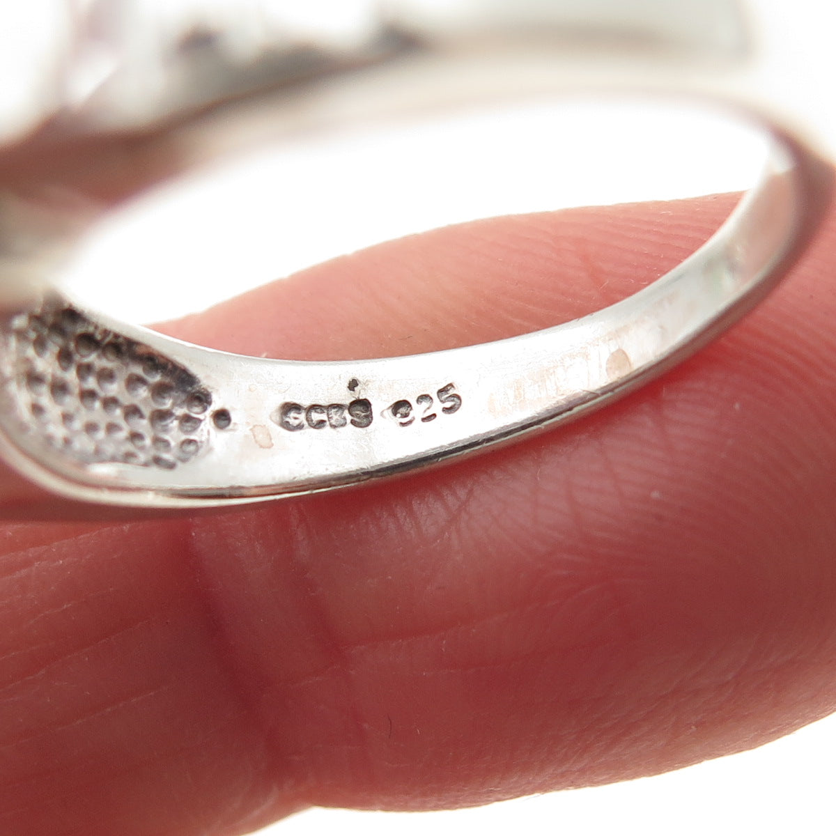 925 Sterling Silver Vintage Real Emerald-Cut Amethyst & White Topaz Ring Size 8