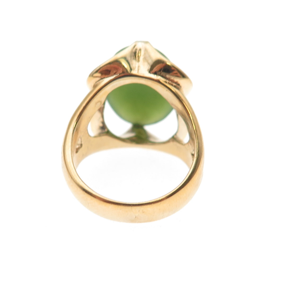 925 Sterling Silver Gold Plated Vintage Real Cabochon Jade Ring Size 4.5