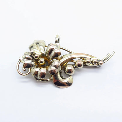 925 Sterling Silver 1/20 12K G.F. Vintage Floral in Brooch