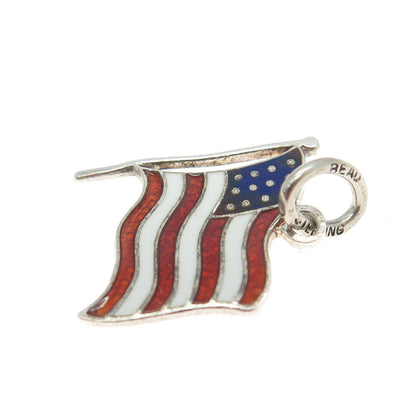 BEAU 925 Sterling Silver Vintage Enamel US Flag Minimalist Charm Pendant