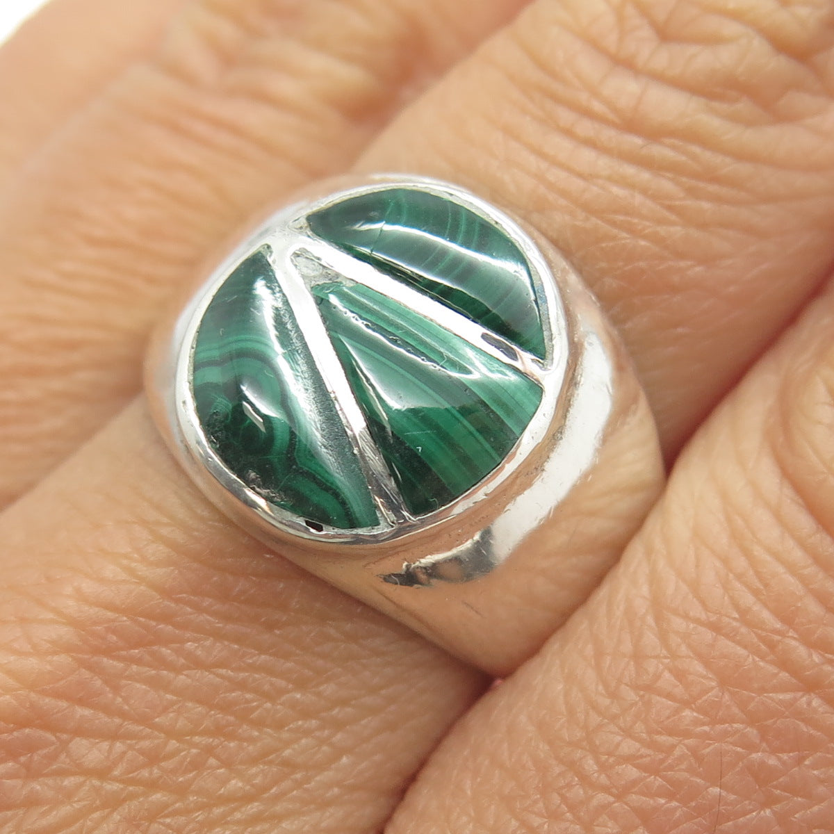 Old Pawn Navajo 925 Sterling Silver Southwestern Malachite Tribal Ring Size 9.25