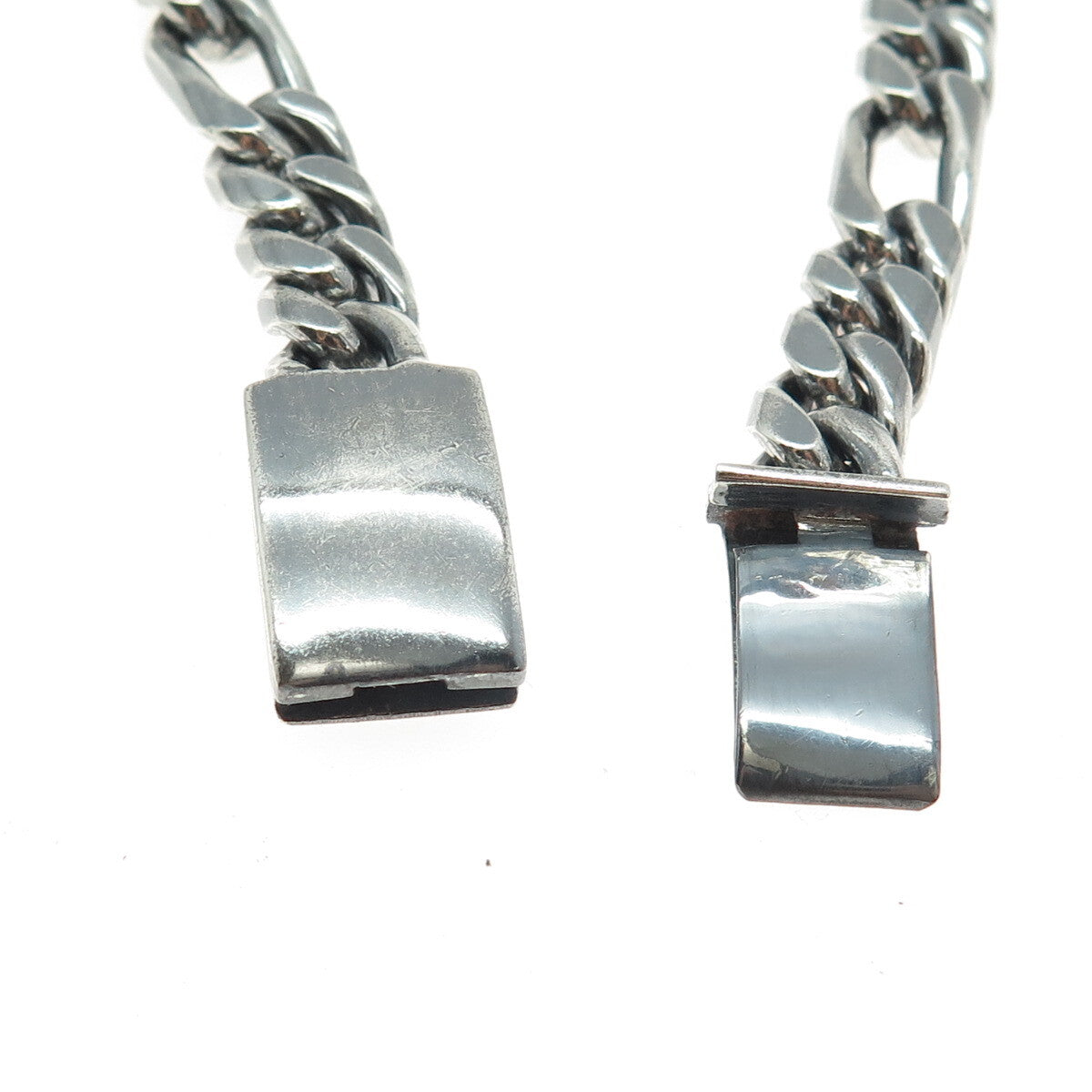 925 Sterling Silver Vintage Mexico Cuban Figaro Link Oxidized Bracelet 8"