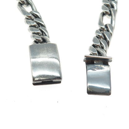 925 Sterling Silver Vintage Mexico Cuban Figaro Link Oxidized Bracelet 8"