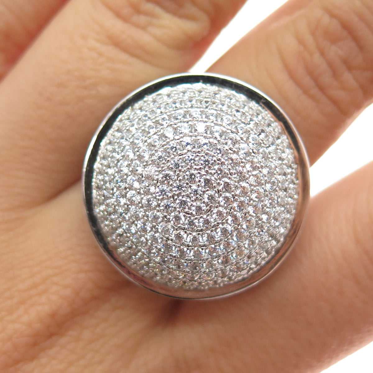 925 Sterling Silver Round-Cut C Z Dome Ring Size 9.25