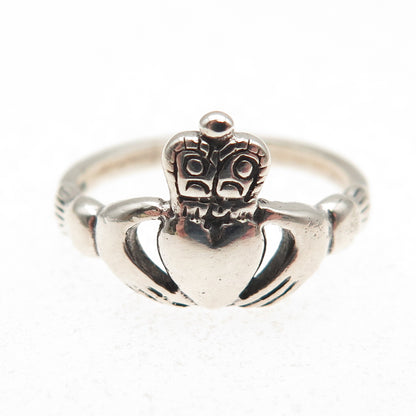 925 Sterling Silver Vintage Irish Claddagh Oxidized Ring Size 6.75