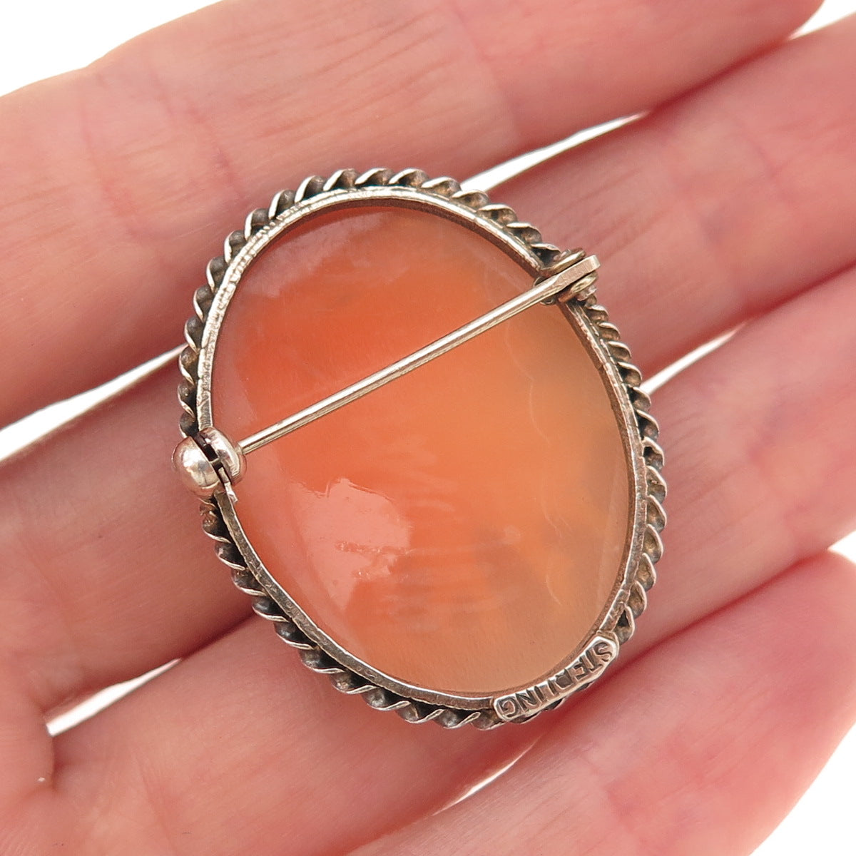 925 Sterling Silver Antique Art Deco Real MOP Three Graces Cameo Pin Brooch