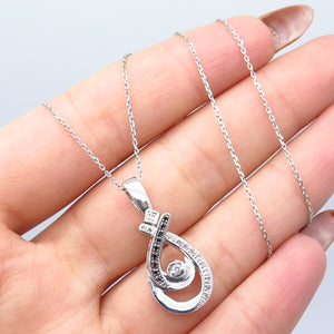 925 Sterling Silver Italy Real White & Black Diamond Rolo Chain Necklace 17"