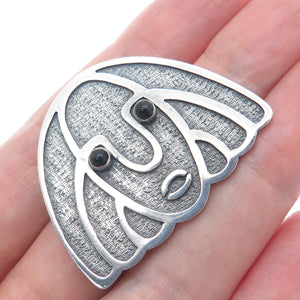 925 Sterling Silver Vintage Ecuador Black Onyx Tribal Goddess Oxidized Pendant