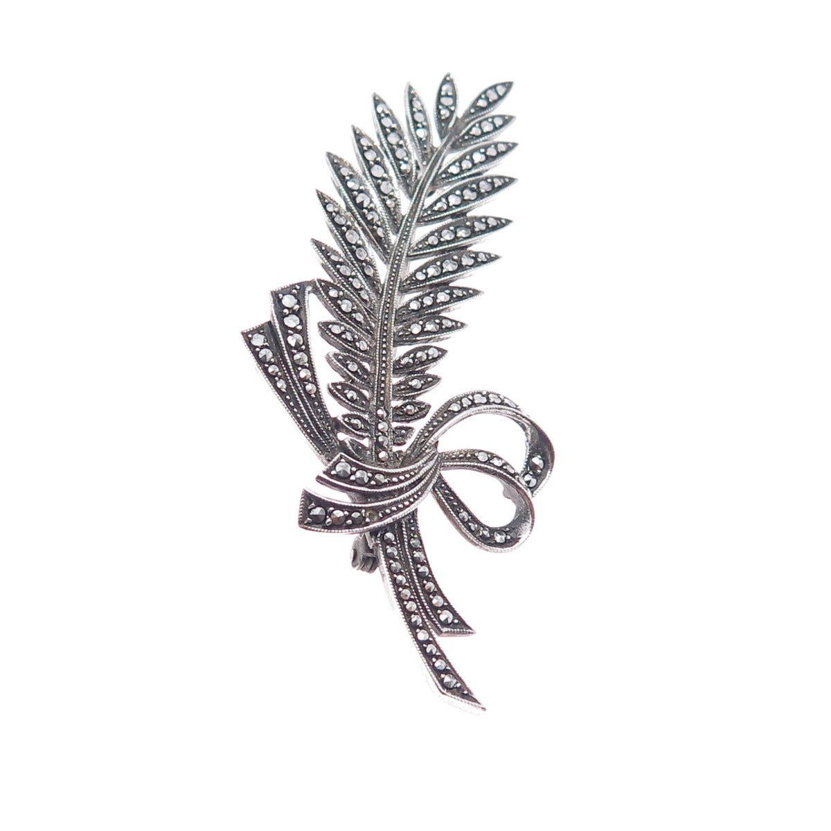925 Sterling Silver Antique Germany Real Marcasite Pin Brooch (missing 1 stone)