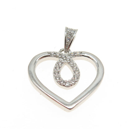 925 Sterling Silver Round-Cut Shaped C Z Open Heart Pendant