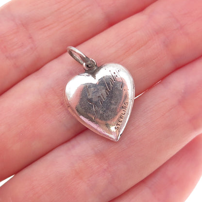 925 Sterling Silver Antique Art Deco Engraved Chatelaine Heart Charm Pendant