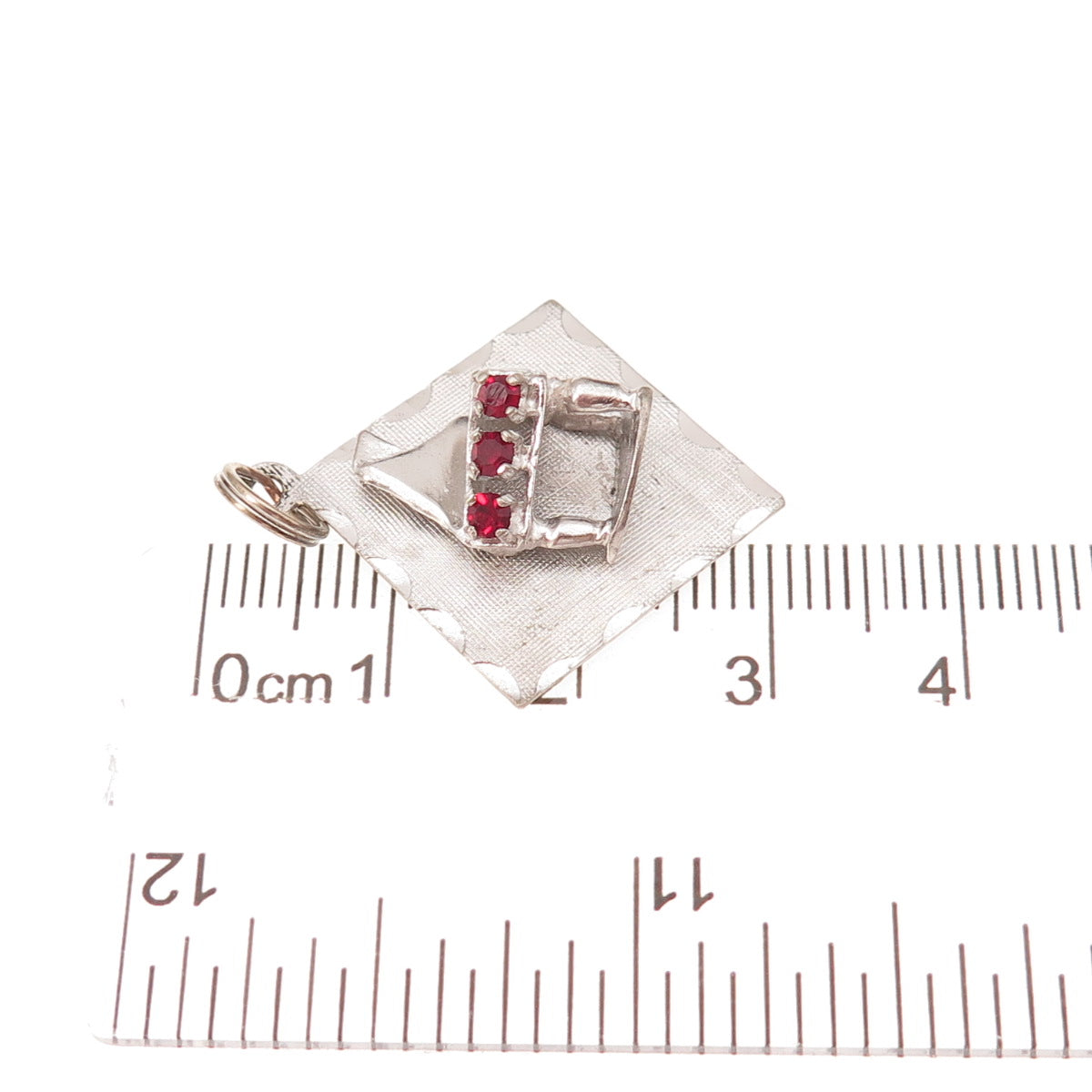Mark Mercy 925 Sterling Silver Vintage Red Rhinestone Circus Charm Pendant