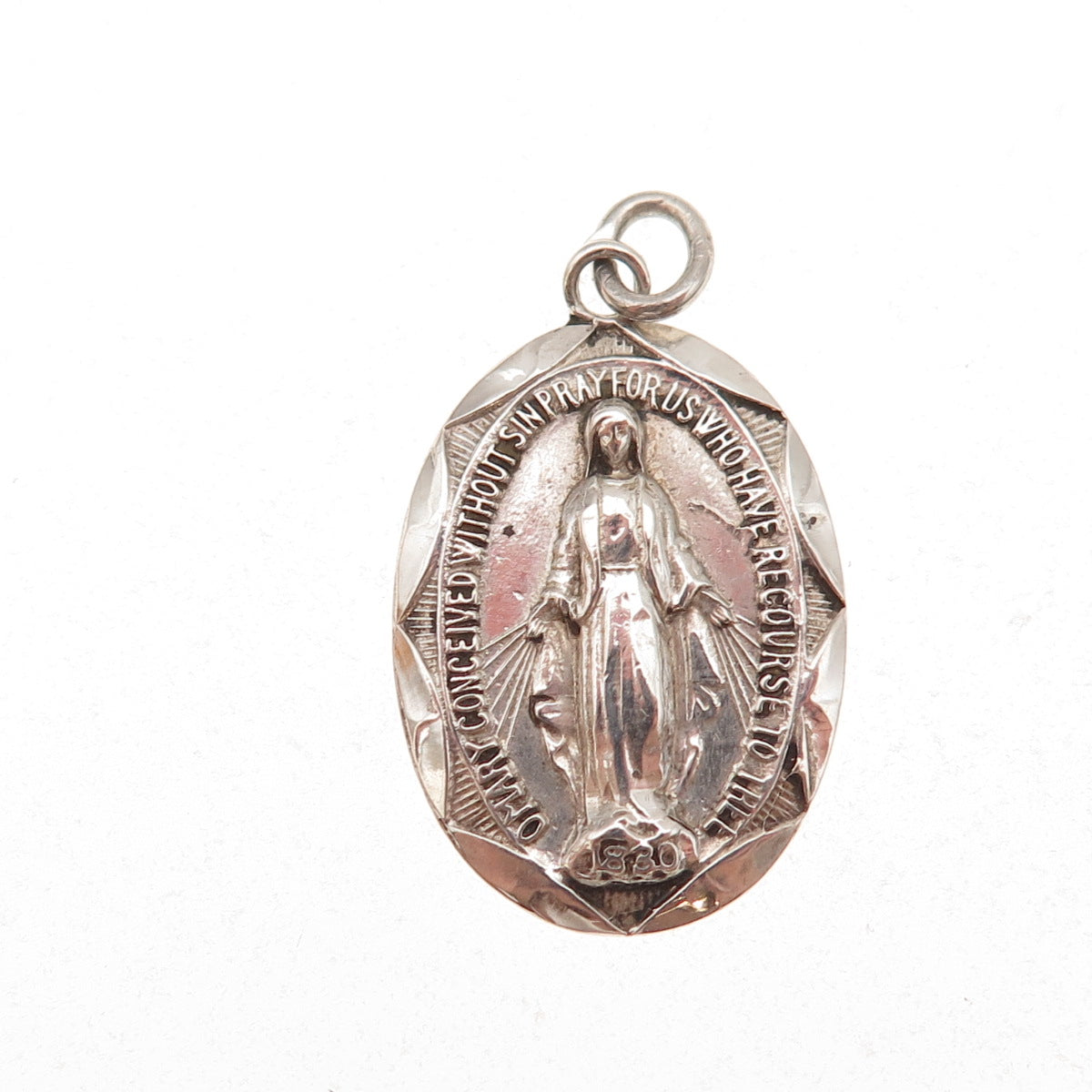 925 Sterling Silver Antique Art Deco St. Mary Miraculous Medal Charm Pendant