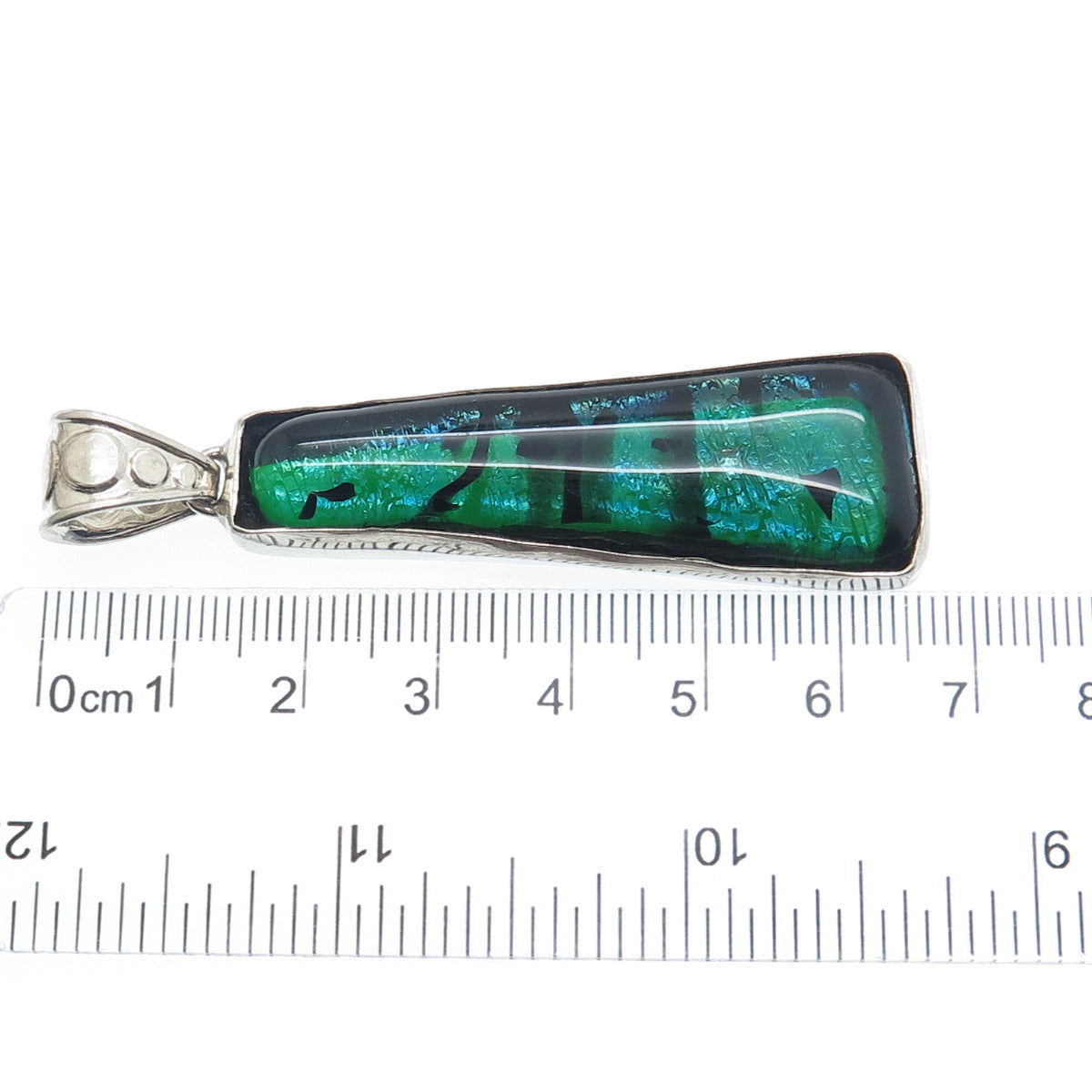 950 Silver Vintage Dichroic Glass Modernist Pendant