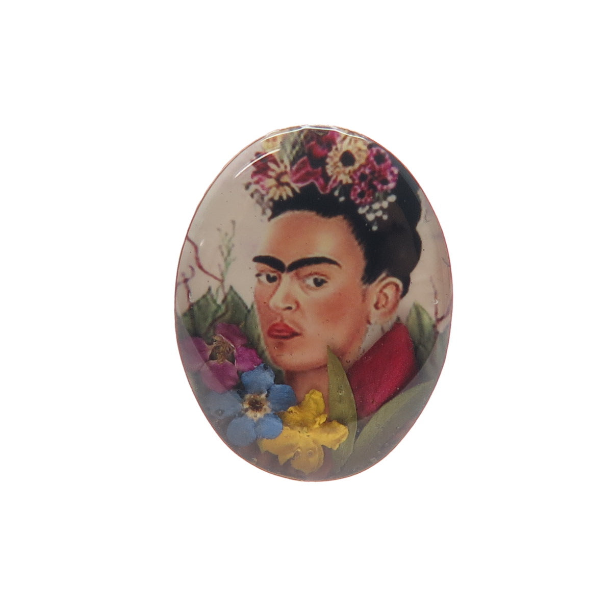 925 Sterling Silver Vintage Enamel Frida Kahlo Pressed Flowers Ring Size 7