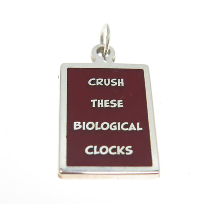 925 Sterling Silver Enamel "Crush These Biological Clocks" Minimalist Pendant