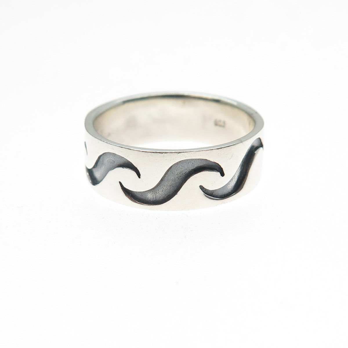 925 Sterling Silver Vintage Modernist Wavy Oxidized Band Ring Size 7.75