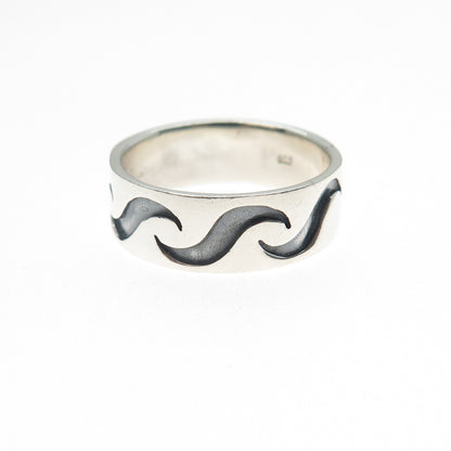 925 Sterling Silver Vintage Modernist Wavy Oxidized Band Ring Size 7.75