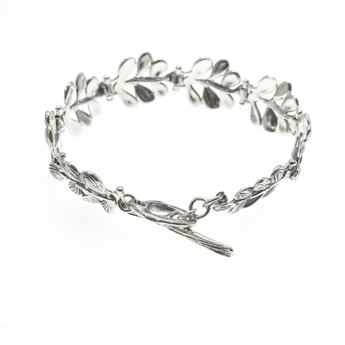 HAGIT GORALI Sterling Silver Vintage Israel Floral Leaf Oxidized Bracelet 6.75"