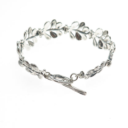 HAGIT GORALI Sterling Silver Vintage Israel Floral Leaf Oxidized Bracelet 6.75"