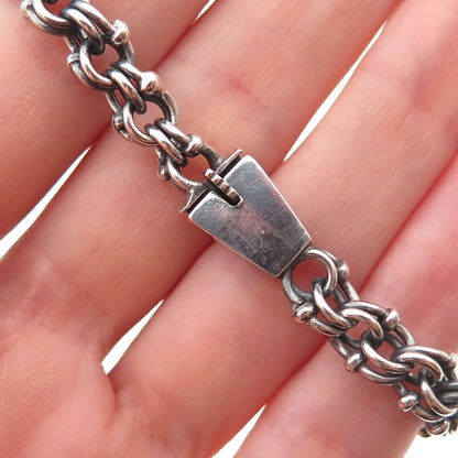 925 Sterling Silver Vintage Oxidized Double Bismark Link Bracelet 6.25"