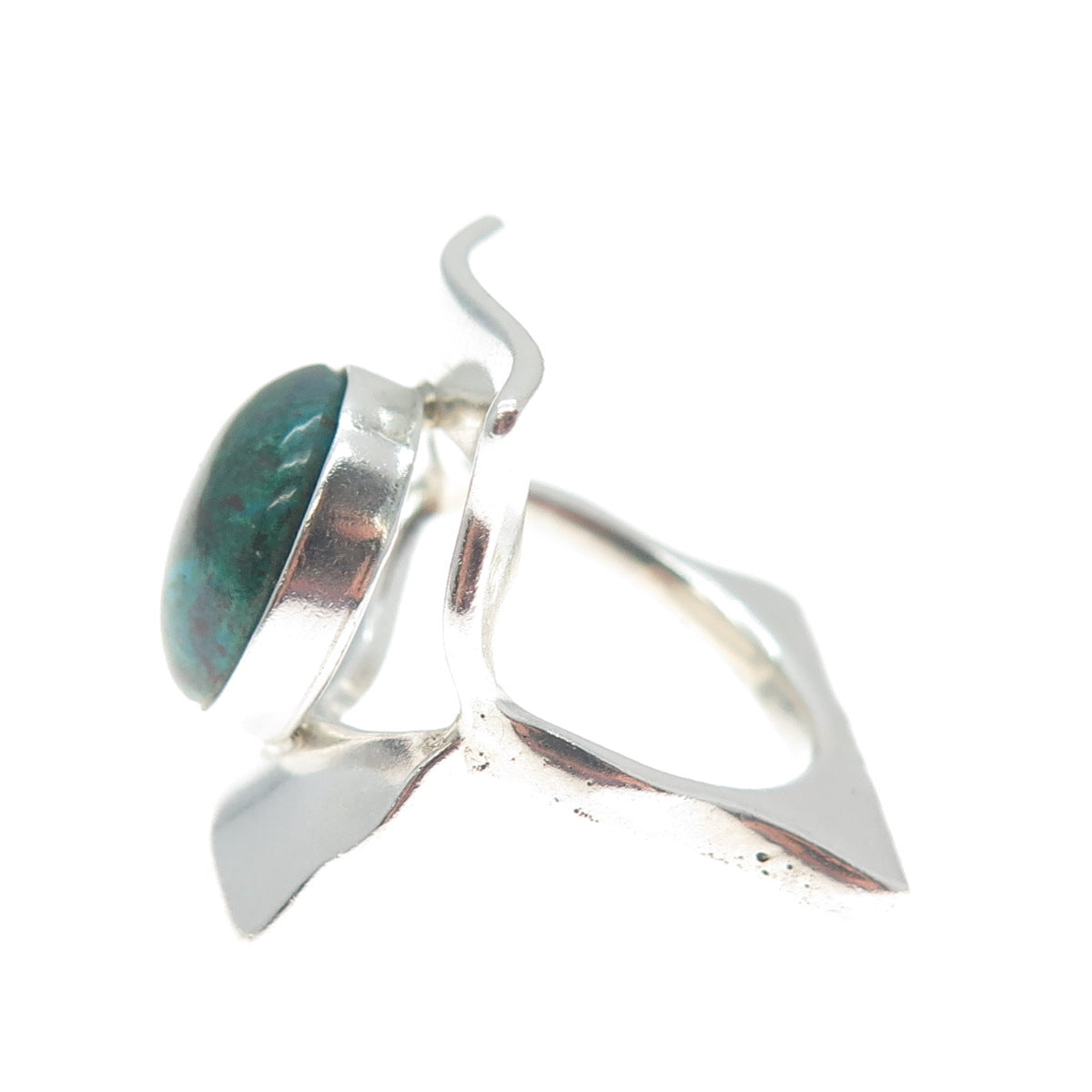 950 Silver Vintage Real Chrysocolla Gemstone Modernist Ring Size 4.75