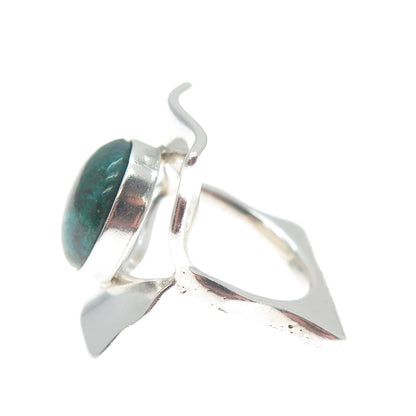 950 Silver Vintage Real Chrysocolla Gemstone Modernist Ring Size 4.75