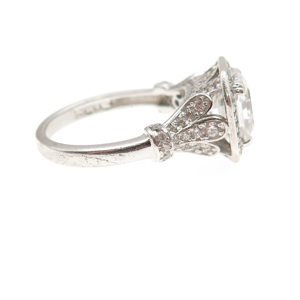 925 Sterling Silver Asscher & Round-Cut C Z Engagement Ring Size 8.25